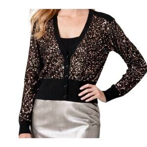 GUESS Sweater Womens XL Black Sequins Long Sleeve Button Up V-Neck Sparkly